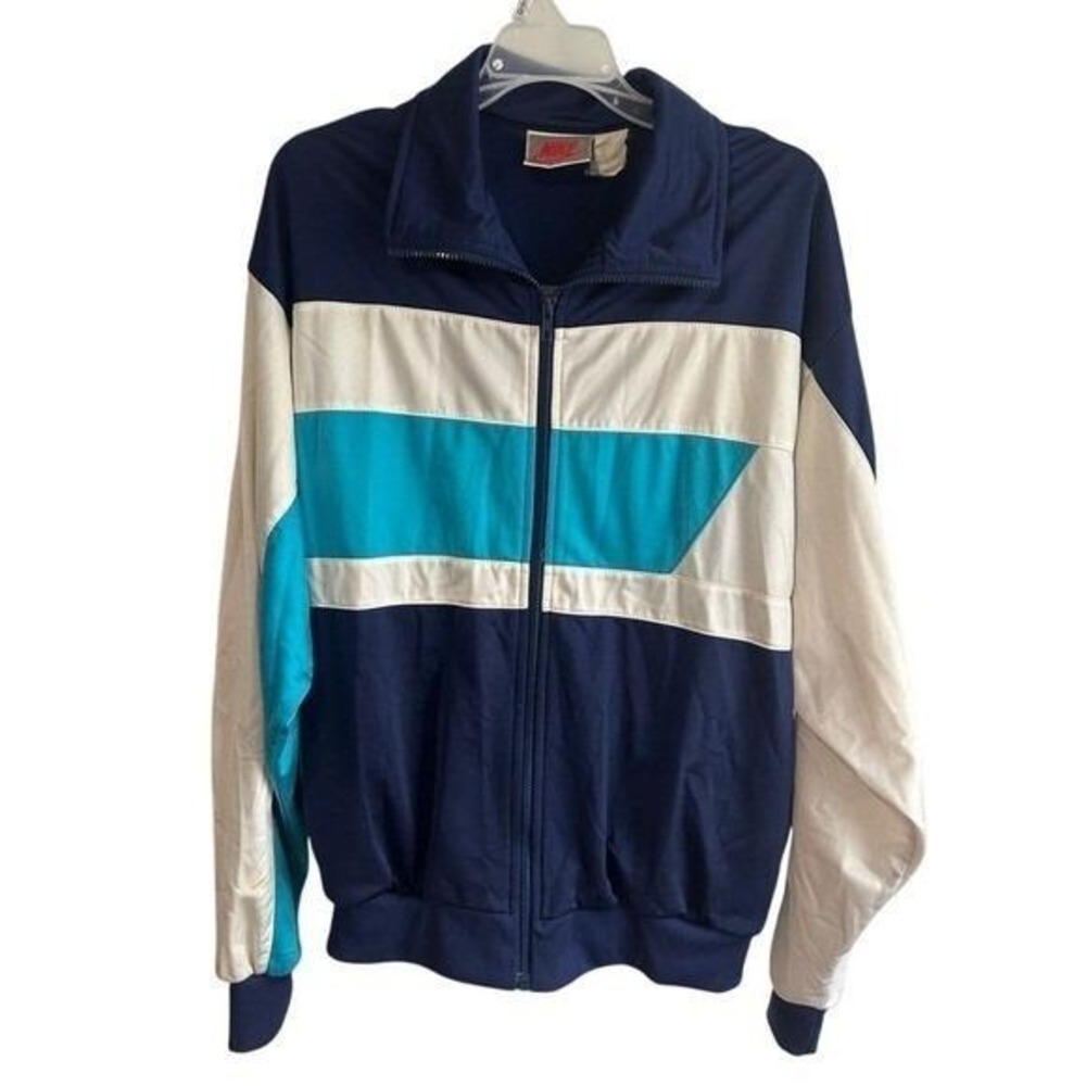 Vintage Nike Men Size Large Stripe Blue White Cuffs Lightweight‎ Jacket Retro